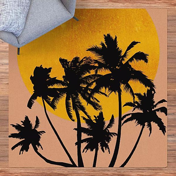 Kork-Teppich Palmen vor goldener Sonne günstig online kaufen