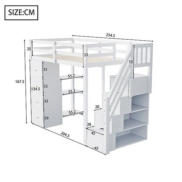 STILVORA Hochbett 90×200 Kinderbett mit Stauraum und Regal,Jugendbett ohne günstig online kaufen