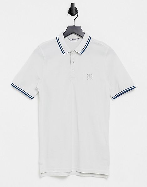 Only & Sons – Kurzärmliges, tailliertes Polo-T-Shirt in Dancer-Weiß-Grau günstig online kaufen