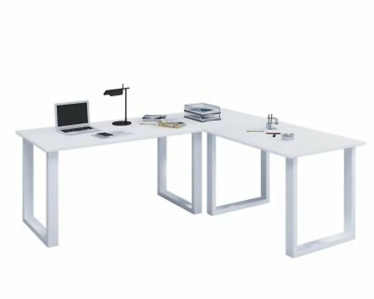 VCM Eckschreibtisch Schreibtisch Computer Winkeltisch Lona 50 U Alu Weiß br günstig online kaufen