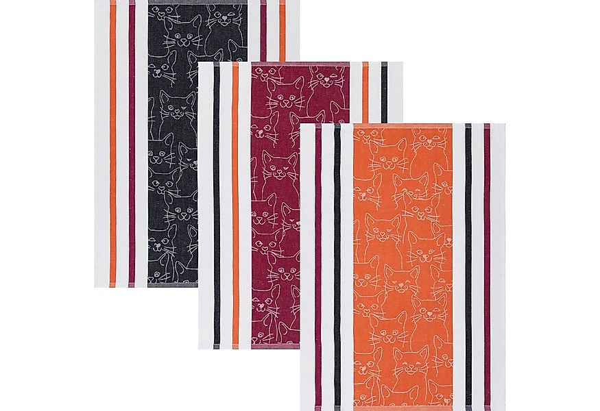 Kracht Geschirrtuch Geschirrtuch "Cat" 3er-Pack, Halbleinen Motiv günstig online kaufen