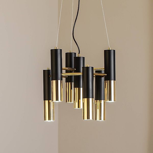 Pendelleuchte Orino, schwarz/gold, Metall, 7-flg., GU10 günstig online kaufen