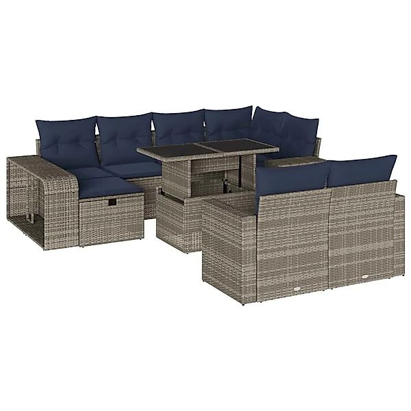 vidaXL 11-Tlg Gartensofa-Set mit Kissen Grau Polyrattan 3276507 günstig online kaufen