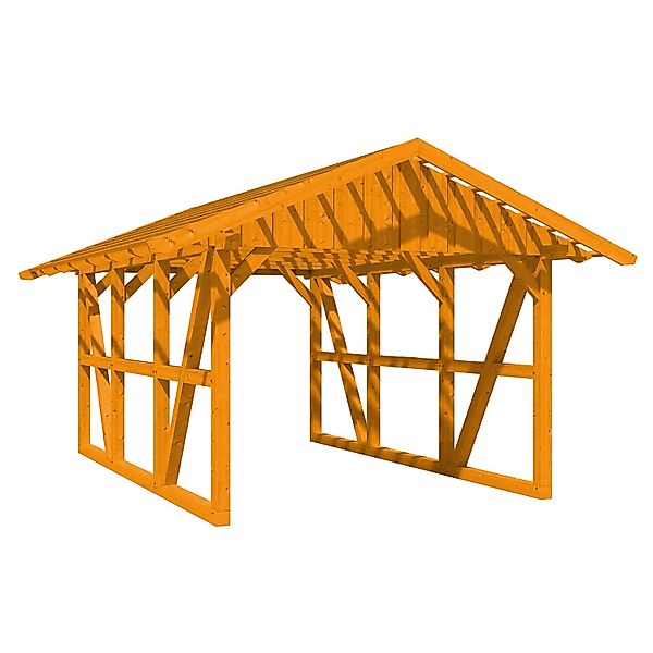 Skan Holz Carport Schwarzwald mit Dachlattung 424 x 600 cm Eiche günstig online kaufen