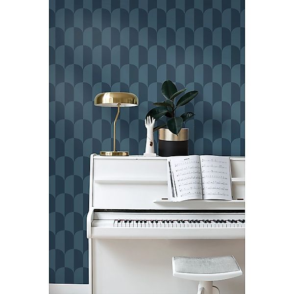 ESTAhome Tapete Art Decó Muster Dunkelblau 50 x 900 cm 139990 günstig online kaufen