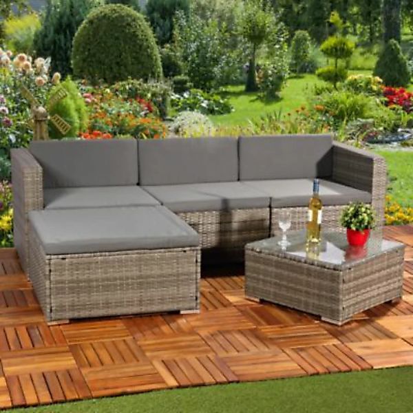 Mucola Sitzgruppe Gartenmöbel Loungeset Ecksofa aus Rattan in Grau mit Sitz günstig online kaufen