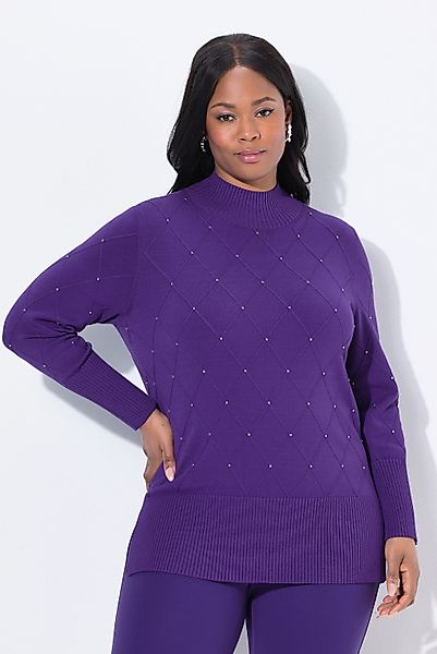 Ulla Popken Strickpullover Pullover Rhomben Ziernieten günstig online kaufen