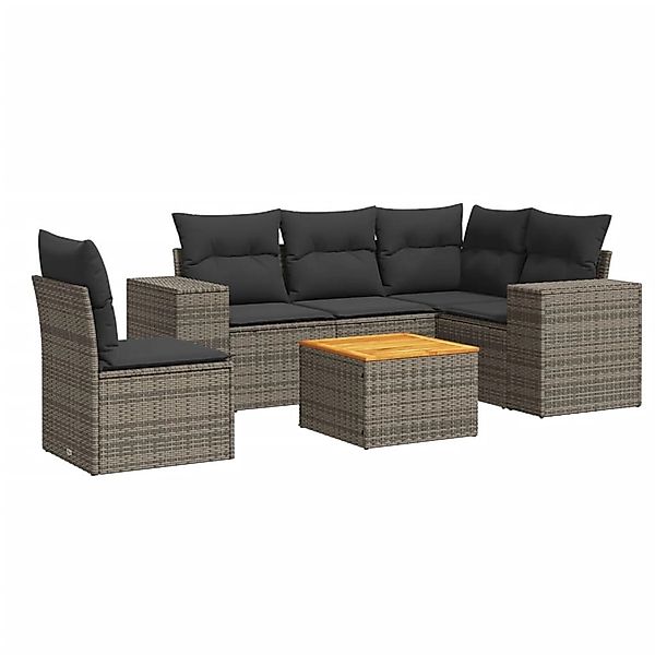 vidaXL 6-Tlg Garten-Sofagarnitur mit Kissen Grau Poly Rattan 3225451 günstig online kaufen