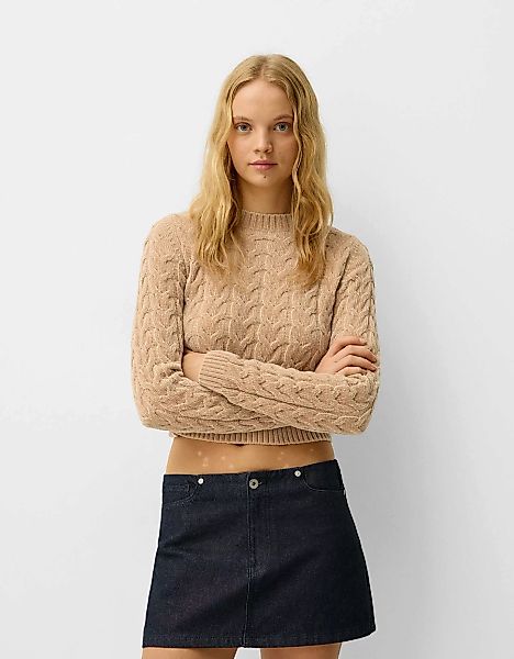 Bershka Chenille-Pullover Mit Flechtmuster Damen S Sandfarbe günstig online kaufen