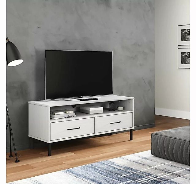 furnicato TV-Schrank OSLO mit Metallbeinen Weiß Massivholz Kiefer günstig online kaufen