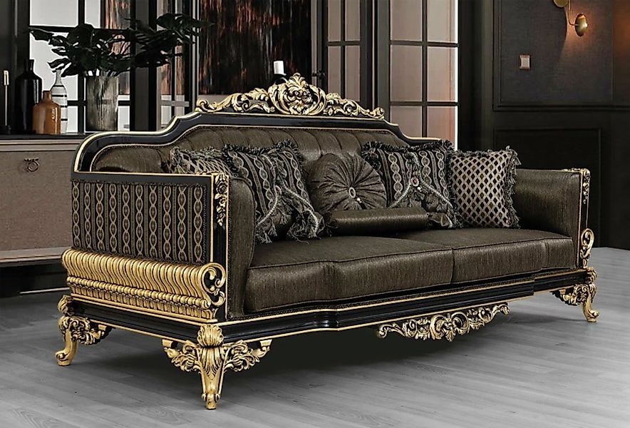 Casa Padrino Sofa Luxus Barock Wohnzimmer Sofa mit Kissen Grau / Schwarz / günstig online kaufen