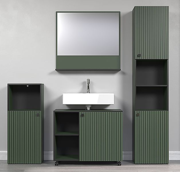trendteam Badmöbel-Set, (4-St., Hochschrank Waschbeckenunterschrank Spiegel günstig online kaufen