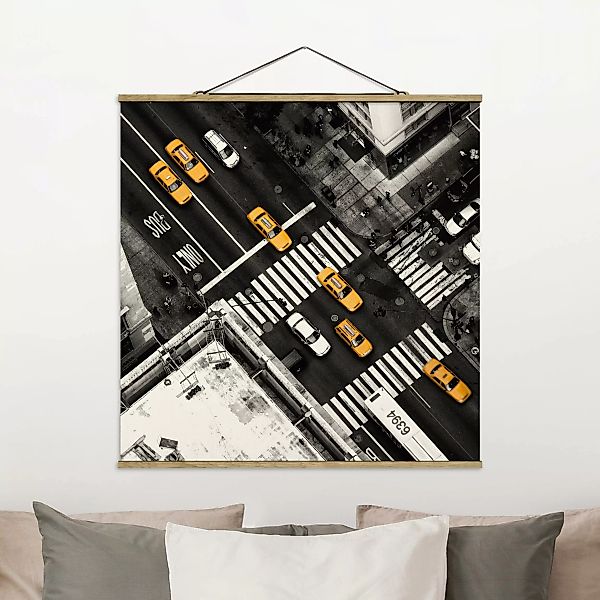 Stoffbild Architektur mit Posterleisten - Quadrat New York City Cabs günstig online kaufen