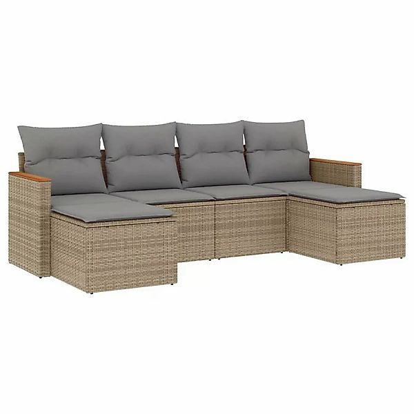 vidaXL 6-Tlg Garten-Sofagarnitur mit Kissen Beige Poly Rattan 3226220 günstig online kaufen