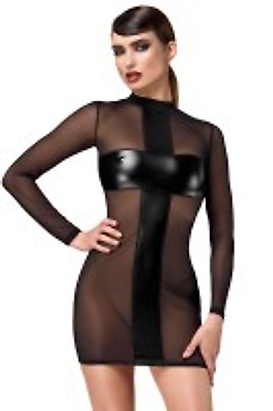 Kreuz-Minikleid mit Netz und Wetlook - Schwarz günstig online kaufen