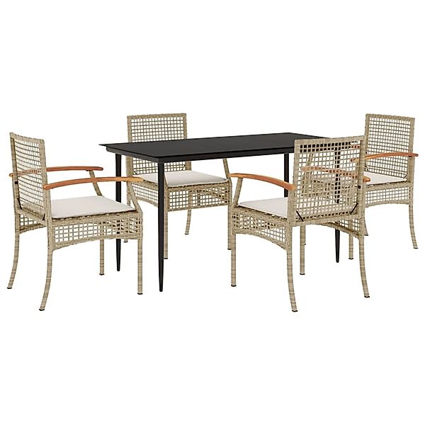 vidaXL 5-Tlg Garten-Essgruppe mit Kissen Beige Poly Rattan 3213626 günstig online kaufen
