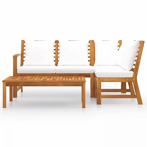 4-tlg. Garten-lounge-set Mit Auflagen Creme Massivholz Akazie günstig online kaufen