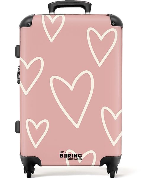 NoBoringSuitcases.com© Hartschalen-Trolley Rosa mit weißen Herzen günstig online kaufen