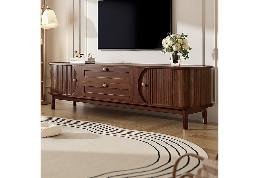 Merax TV-Schrank in Holzoptik mit Lamellentüren & abgerundeten Ecken (1-St) günstig online kaufen