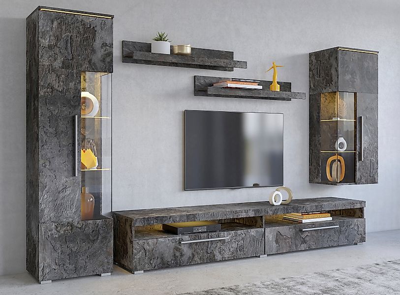 INOSIGN Wohnwand "India,Breite 245cm moderne Mediawand ohne Beleuchtung" günstig online kaufen