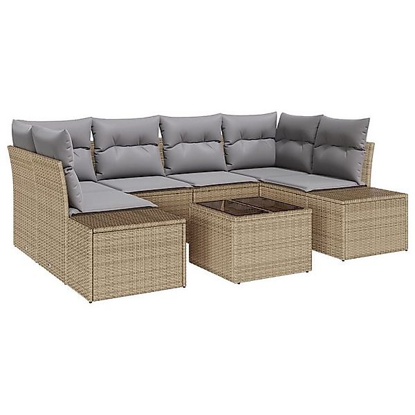 vidaXL Loungesofa 7-teiliges Garten-Sofa-Set mit Kissen Beige Polyrattan, 7 günstig online kaufen