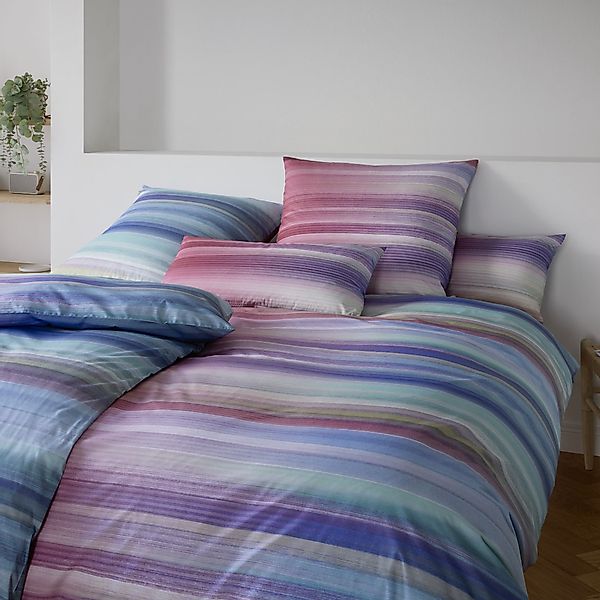 Elegante Mako Satin Bettwäsche Swoosh 24518-11 pink grün 135x200 günstig online kaufen