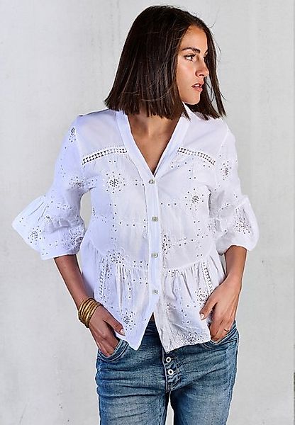 Andijamo-Fashion Spitzenbluse SUNLACE Femininer Schnitt mit Lochstickerei günstig online kaufen