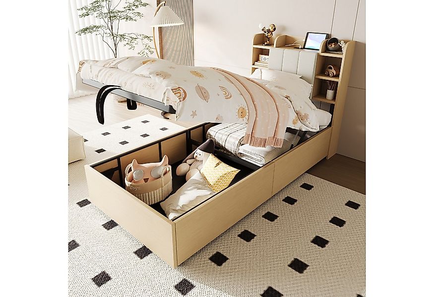 Merax Polsterbett mit hydraulischem Stauraum & gepolsterter Rückenlehne (1- günstig online kaufen