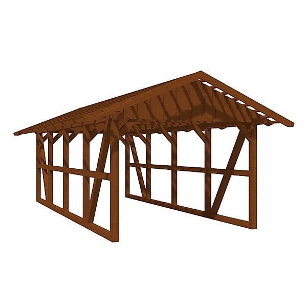 Skan Holz Carport Schwarzwald mit Dachlattung 424 x 772 cm Nuss günstig online kaufen