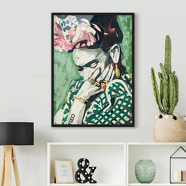 Bild mit Rahmen Blumen - Hochformat Frida Kahlo - Collage No.3 günstig online kaufen