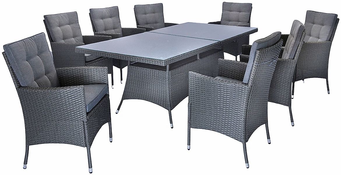 KONIFERA "Korfu" Set, 8x Sessel, 1x Tisch 200x100x73,5cm, inkl. Auflagen, i günstig online kaufen