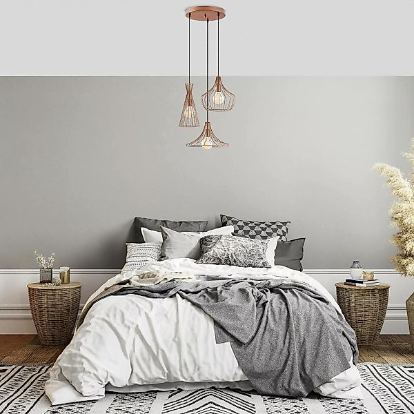 Deckenleuchte mit 3 Lampenschirmen - Metall - 55 x 113 cm - Kupferfarben - günstig online kaufen