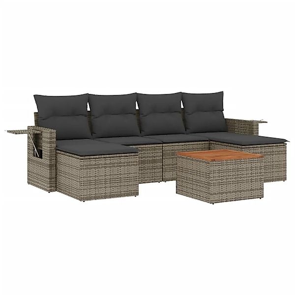 vidaXL 7-Tlg Garten-Sofagarnitur mit Kissen Grau Poly Rattan 3224688 günstig online kaufen