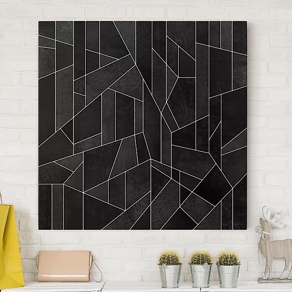Leinwandbild Abstrakt - Quadrat Schwarz Weiß Geometrie Aquarell günstig online kaufen