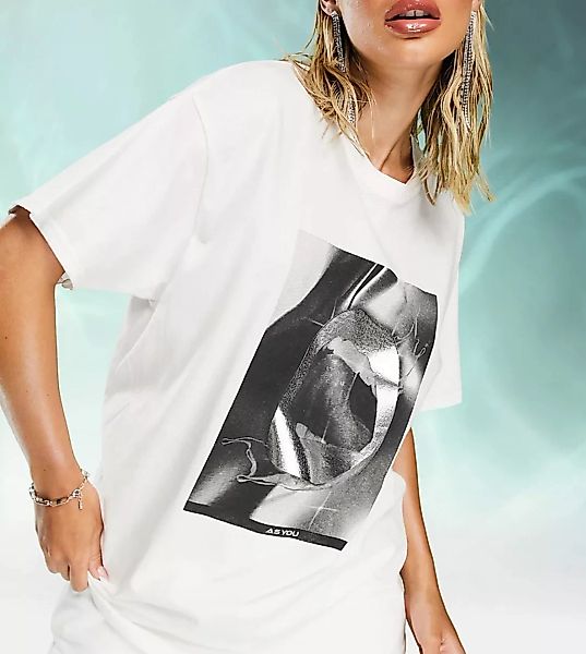 ASYOU – Oversize-T-Shirt mit Lippen-Grafik in Weiß günstig online kaufen