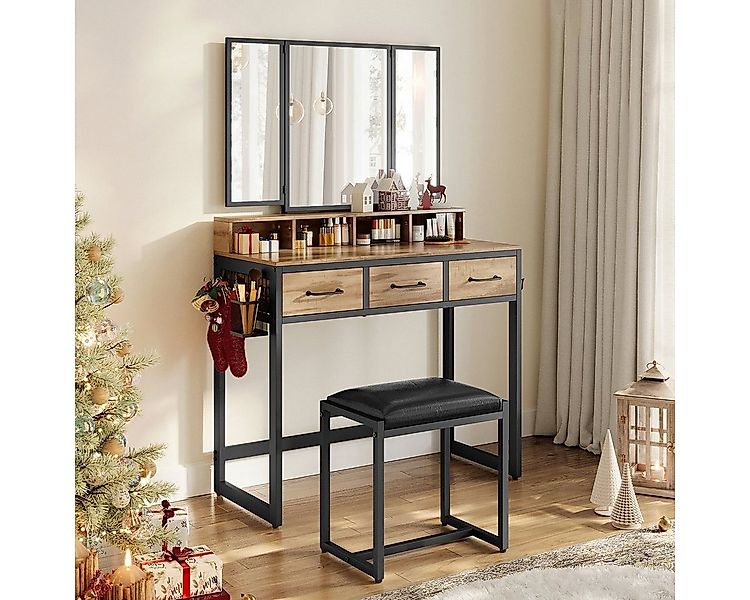 VASAGLE Schminktisch Frisiertisch mit Dreispiegel, 3 Schubladen, Haartrockn günstig online kaufen