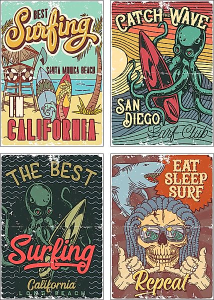 Artland Poster »Surfen in Kalifornien«, Sprüche & Texte, (4 St.) günstig online kaufen