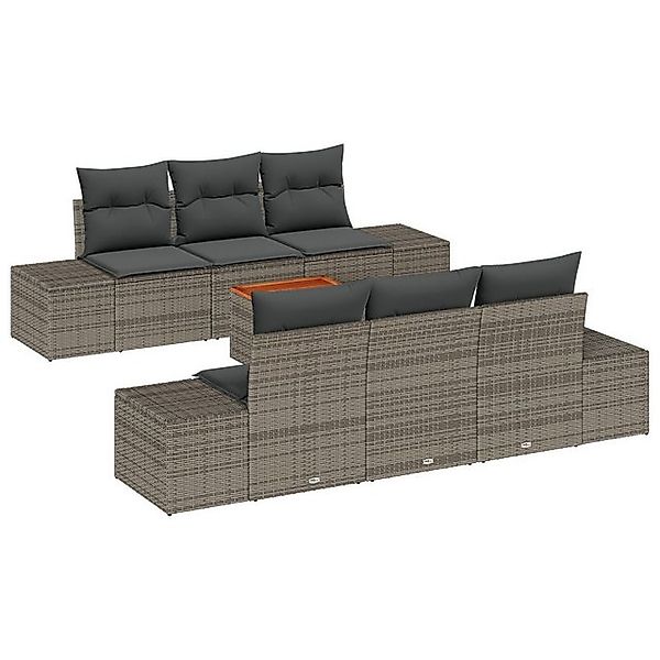 vidaXL Loungesofa 7-tlg. Garten-Sofagarnitur mit Kissen Grau Poly Rattan, 7 günstig online kaufen