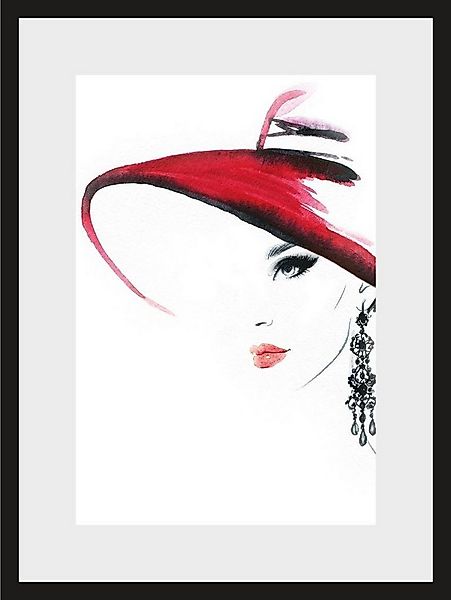 OTTO home Bild mit Rahmen Skizze Frau mit Hut und Ohrring, Bilder von Fraue günstig online kaufen