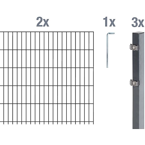 Metallzaun Grund-Set Doppelstabmatte verz. Anthrazit beschichtet 2 x 2 m x günstig online kaufen