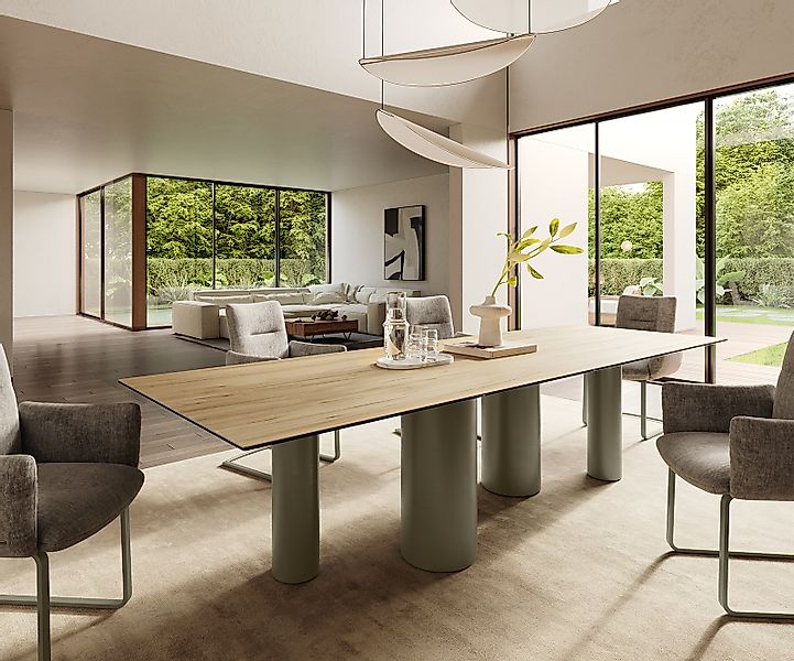 Esstisch Edge 300x100 Keramik Laminam® Sabbia Eichefarbig Pilier Metall Eff günstig online kaufen