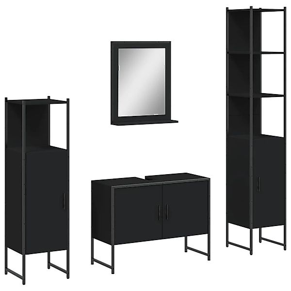 vidaXL Badezimmer-Set 4-tlg. Badmöbel-Set Schwarz Holzwerkstoff, günstig online kaufen