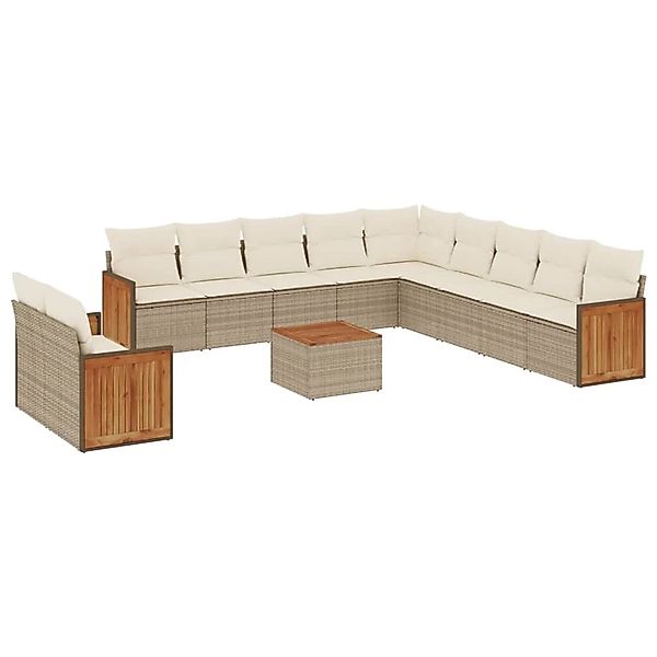 vidaXL 12-Tlg Garten-Sofagarnitur mit Kissen Beige Poly Rattan 3260217 günstig online kaufen