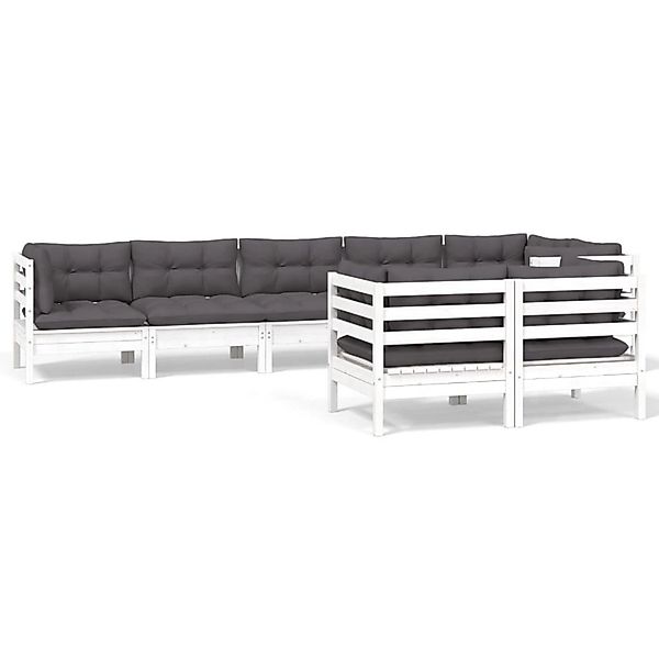 vidaXL 8-Tlg Garten-Lounge-Set mit Kissen Weiß Kiefer Massivholz 3096503 günstig online kaufen
