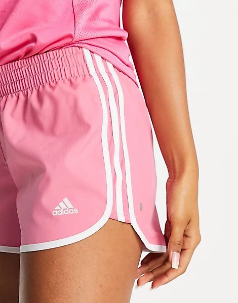 adidas – Lauf-Shorts in Rosa mit drei Streifen günstig online kaufen