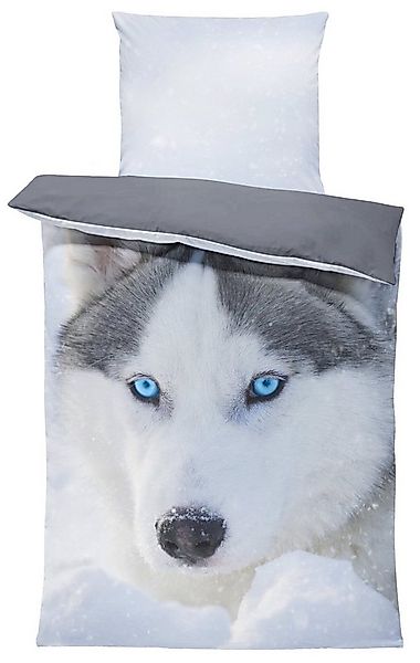One Home Bettwäsche Husky, Mikrofaser, 4 teilig, Schnee Hunde Wendebettwäsc günstig online kaufen