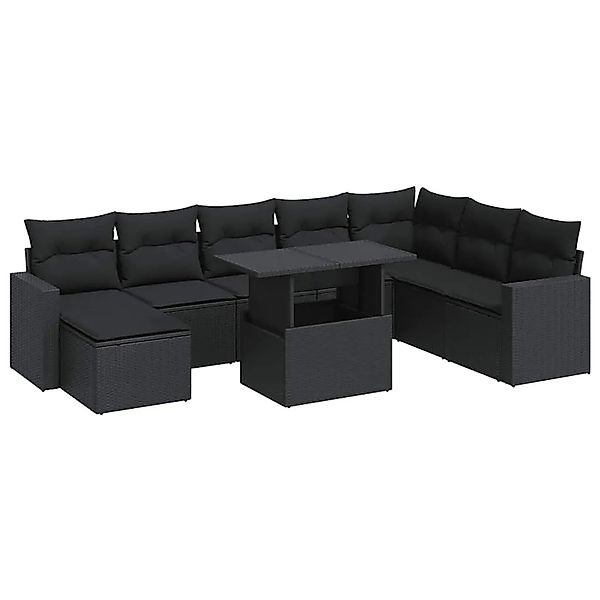 vidaXL 9-Tlg Garten-Sofagarnitur mit Kissen Schwarz Poly Rattan 3326366 günstig online kaufen