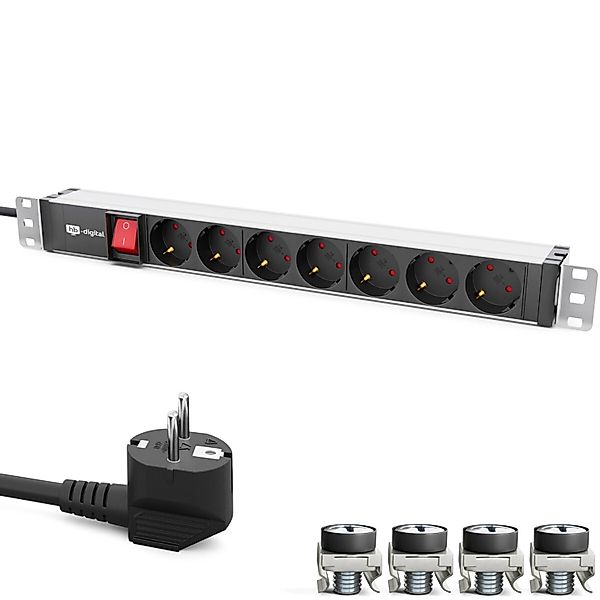 hb-digital 19 Zoll Steckdosenleiste 7-Fach für Serverschrank 1HE günstig online kaufen