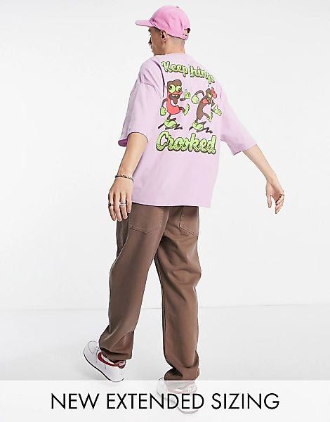 Crooked Tongues – Oversize-T-Shirt in Lila mit „Keep Things Crooked“-Print- günstig online kaufen
