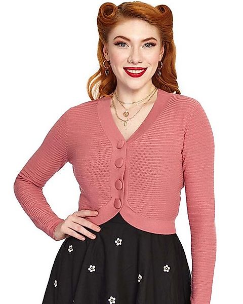 Voodoo Vixen Strickjacke Pink Textured Crop Cardigan Retro Vintage Bauchfre günstig online kaufen